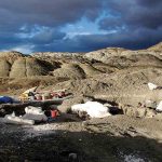 Stormy skies over the remote and weatherbeaten dinosaur quarry.