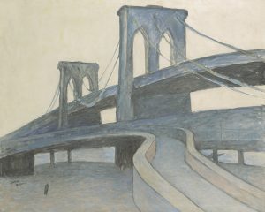 “Brooklyn Bridge at Dawn,” ca. 1968, by Gershon Benjamin. Gershon Benjamin Foundation.