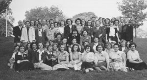 More than 60 people participated in the founding meeting of the Society of Women Engineers on May 27, 1950, which was held at the Cooper Union’s Green Engineering Camp in New Jersey. Participants came from a loosely connected group of women engineers and engineering students at Drexel University, and from the Cooper Union and City College in New York, as well as from Boston and Washington, D.C.