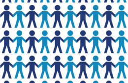 Blue and Purple Graphic of people holding hands