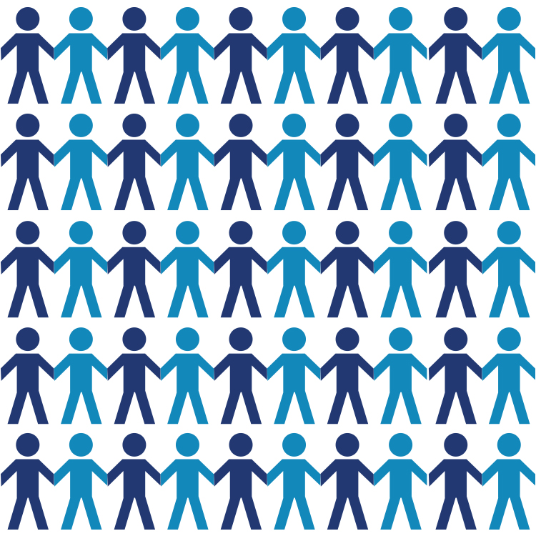 Blue and Purple Graphic of people holding hands