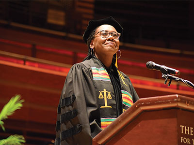 savannah merceus giving a speech at commencement