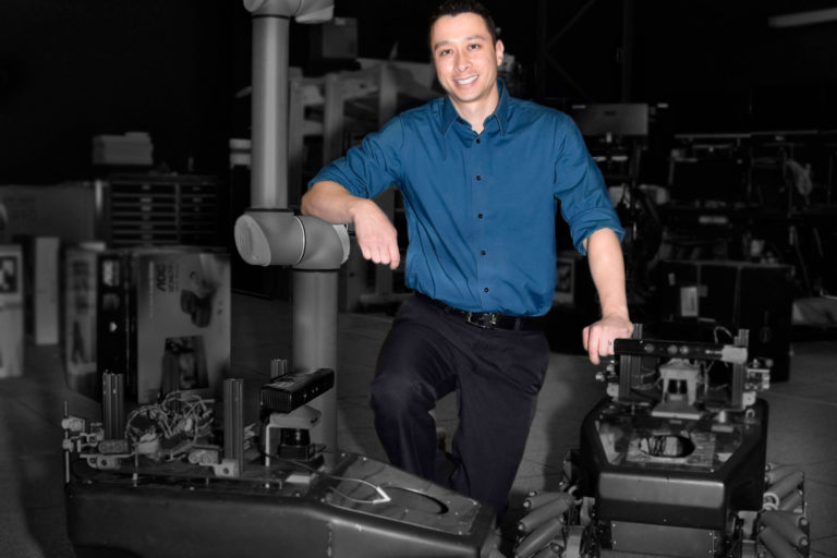 hing posing on machinery