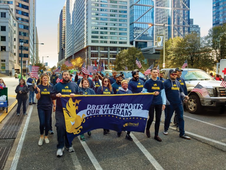 drexel students in veterans parade