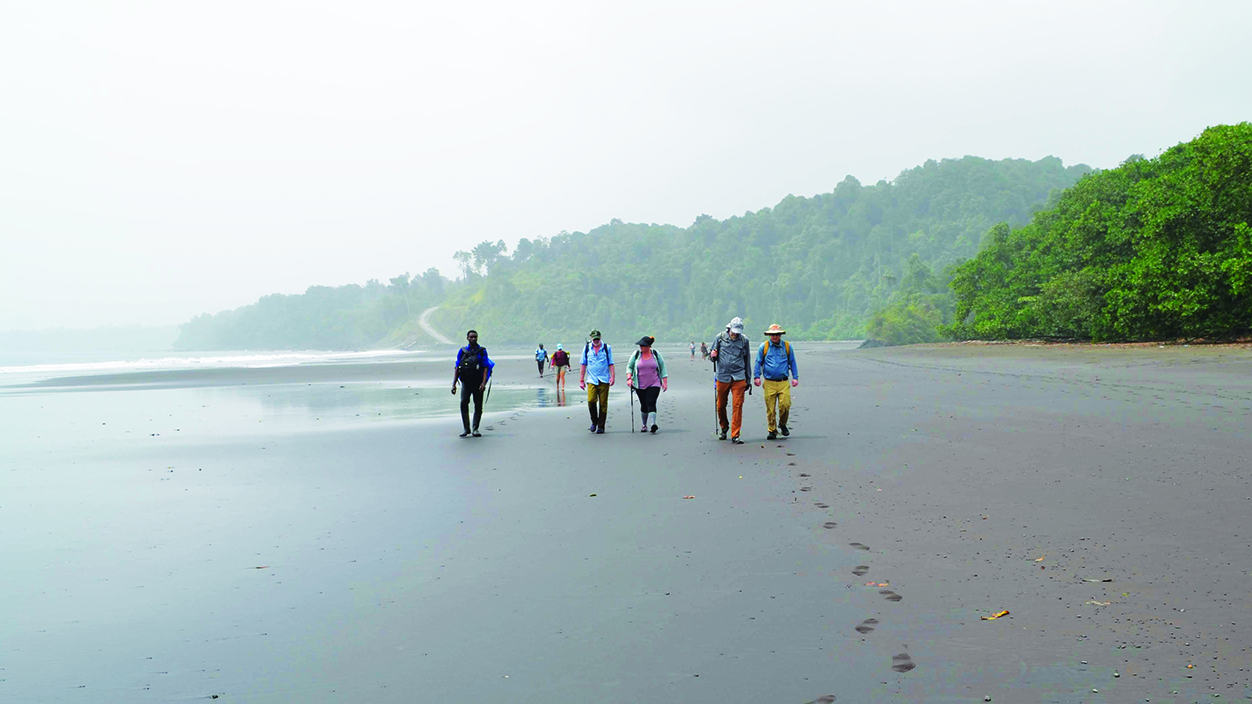 The Drexel delegation hiked to the Bioko program’s research site on a beach where marine turtles’ nesting grounds are being monitored.