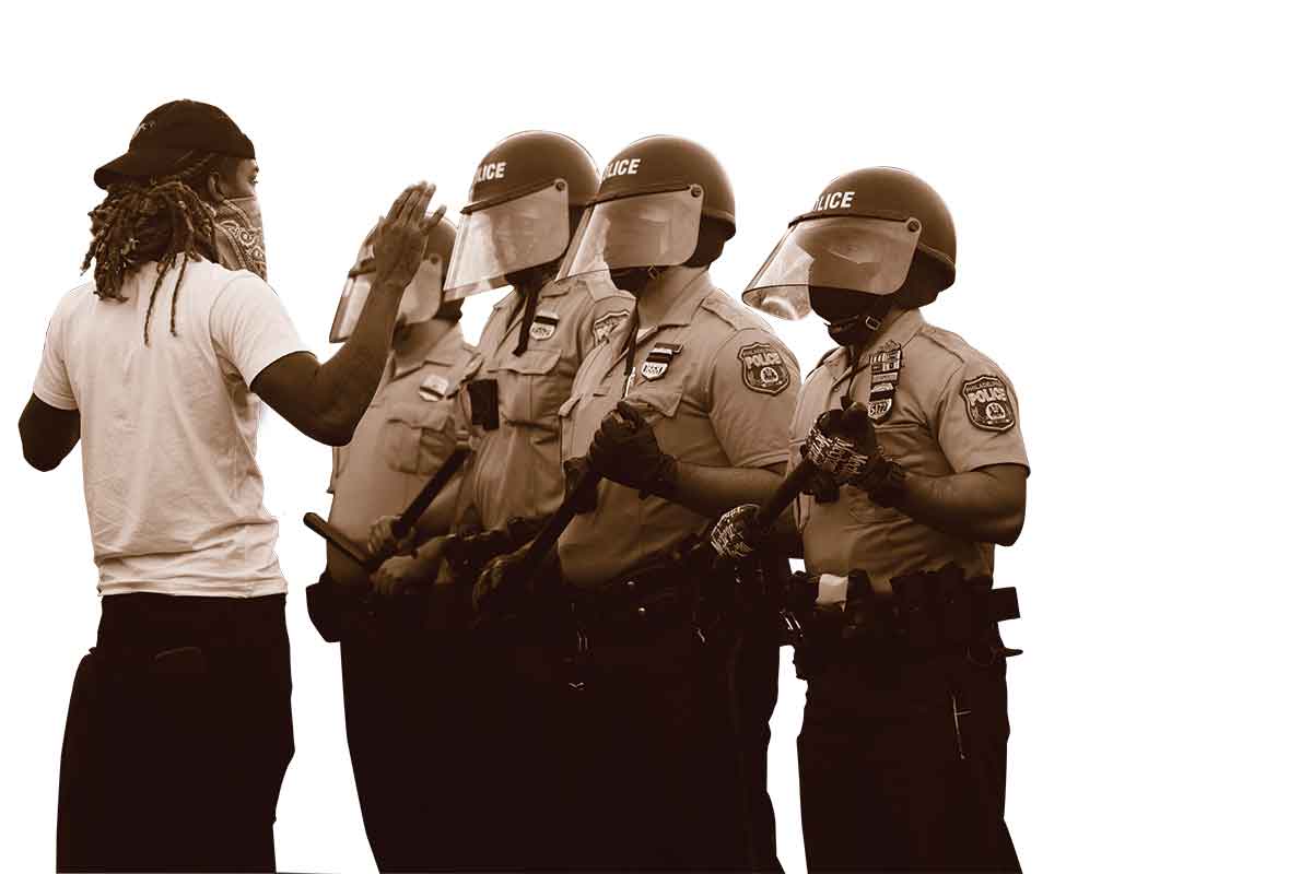 Protesters and police faced off at 52nd and Chestnut streets in West Philadelphia on May 31, 2020.