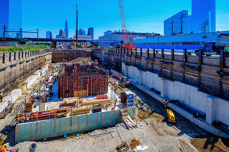 The construction site of the future West Tower at Schuylkill Yards, as of September 2021. 