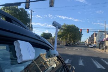 A car with heat and air quality sensors drives through West Philadelphia.