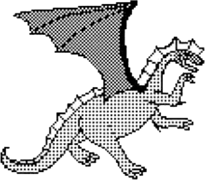 A black and white pixel art icon of a dragon